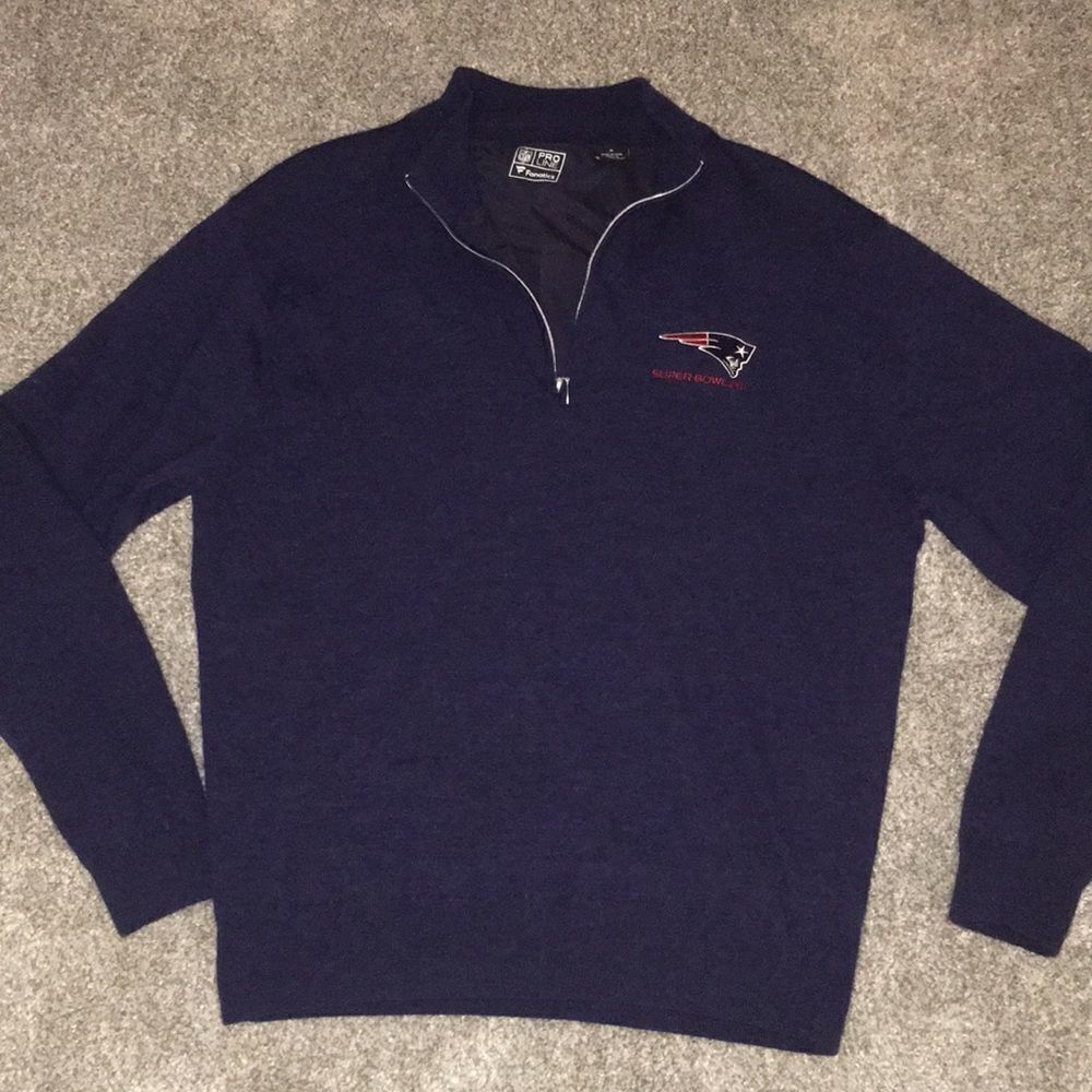 Woman’s New England Patriots Blue Super Bowl Wool lined T neck lined sweater XL
